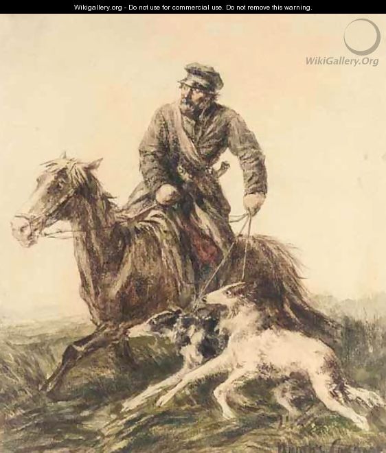 The Huntsman With Two Borzoi - Pyotr Fyodorovich Sokolov