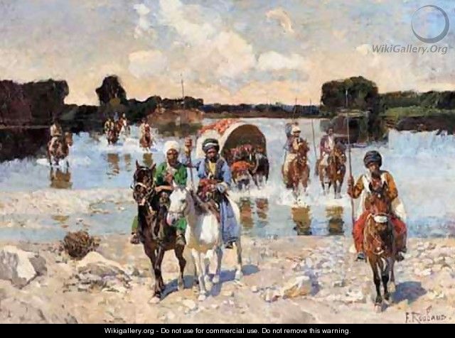 Caucasian Warriors Crossing The River - Franz Roubaud