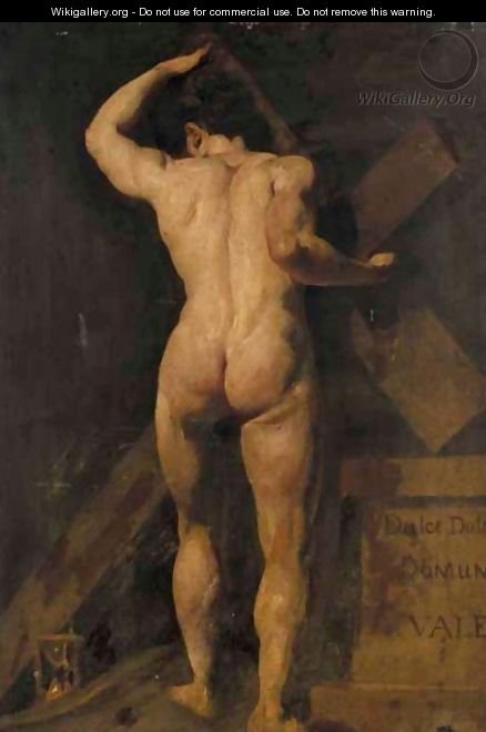 Study Of A Male Nude, Holding A Cross, With A Hour Glass By His Feet, And A Plinth To The Right - (after) William Etty