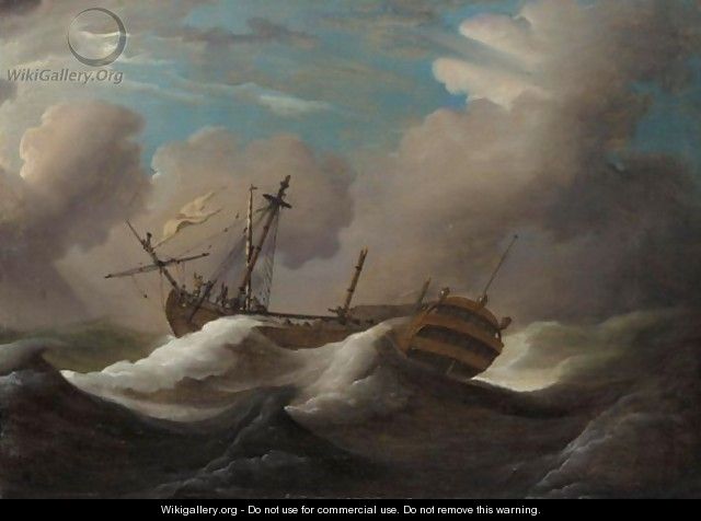 A man-O-War Dismasted In Heavy Seas - (after) Peter Monamy