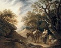 A Wood Gatherer And His Family Loading A Donkey In An Extensive Landscape - Thomas Barker of Bath