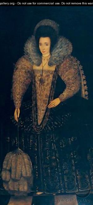 Portrait Of A Lady Said To Be Elizabeth Throckmorton, Lady Raleigh (1565-1647)   - (after) Robert Peake