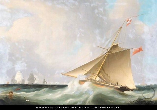 An English Cutter Yacht In A Stiff Breeze - Thomas Buttersworth
