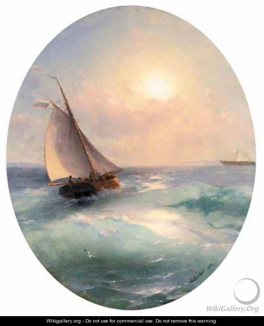 Sailing Boat At Sunset Flying The Russian Tricolour - Ivan Konstantinovich Aivazovsky