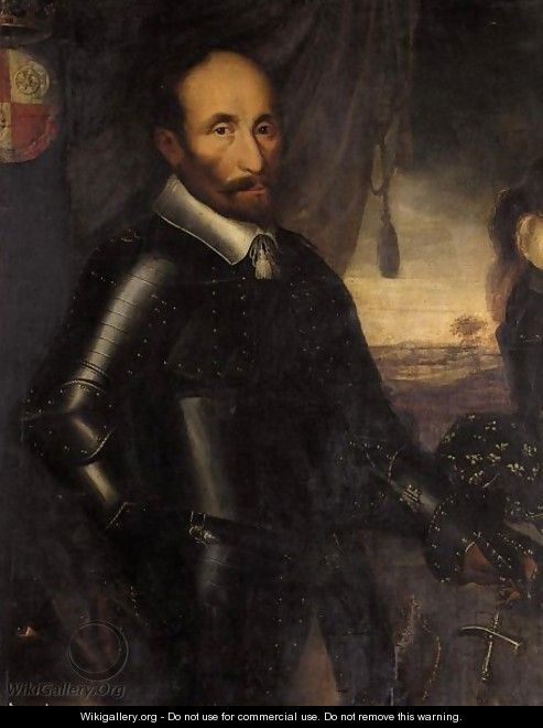 Portrait Of Count Falckenstein, Three-Quarter Length, Wearing Armour With A Dog Standing Beside Him - Austrian School
