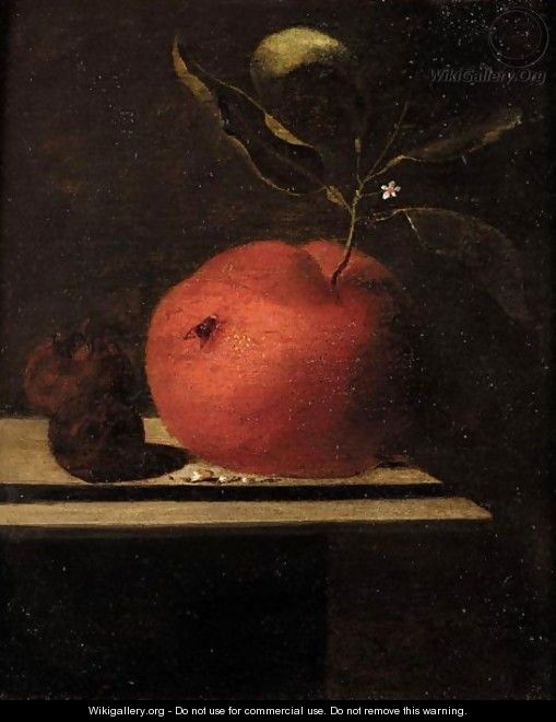 A Still Life Of An Orange And Two Medlars Upon A Ledge - Marten Nellius