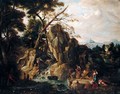 A Mountainous Landscape With Figures Fishing And Resting By A Stream - (after) Francesco Zuccarelli