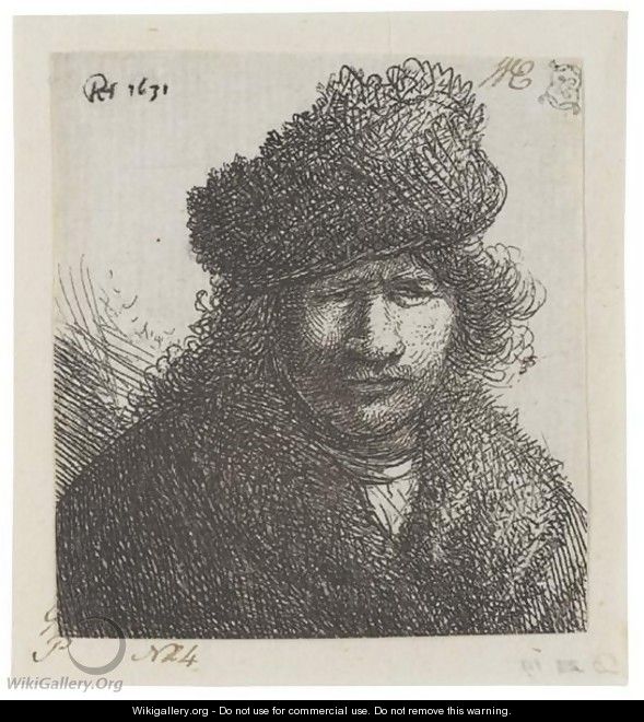 Self Portrait In A Slant Fur Cap Bust - Rembrandt Van Rijn