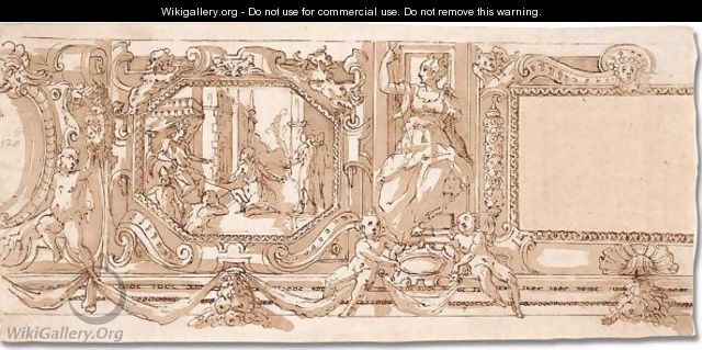 Design for a frieze with a scene of hudgement in an octagonal frame - Marco Marchetti (Marco Da Faenza)