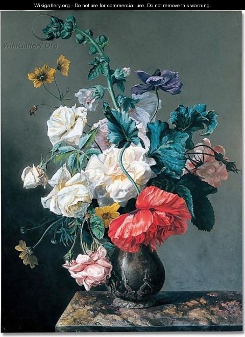 A bouquet of flowers on marble ledge - Jacques Carrey