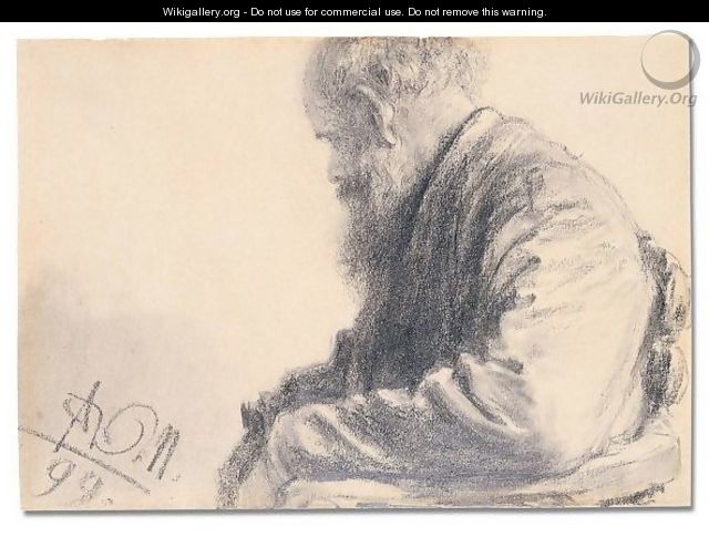 Seated old man with a beard - Adolph von Menzel