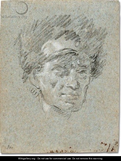 Hed of a man wearing a fur hat - Giovanni Domenico Tiepolo