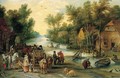 A Wooded River Landscape With Elegant Figures Buying Provender - (after) Jan The Elder Brueghel