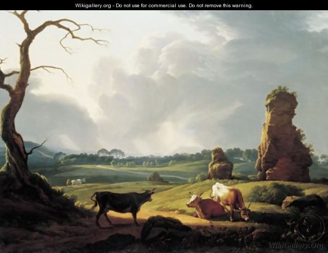 A View Of The Roman Campagna With Cattle Grazing And A Storm Approaching - Hendrik Voogd