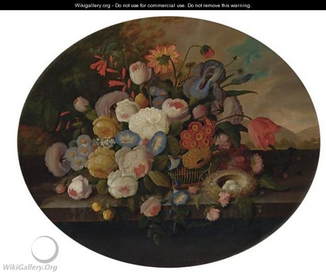 Flowers In A Landscape - Severin Roesen