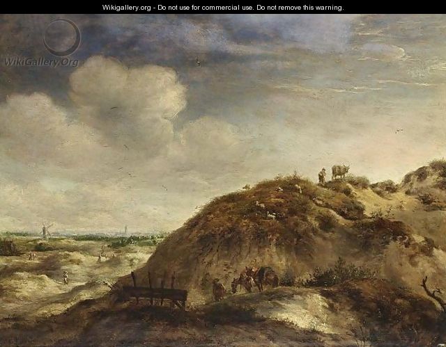 A Dune Landscape With A Traveller And Two Donkeys On A Path, A Shepherd And His Herd, Together With Other Figures, A City In The Distance - Jan Wouwerman