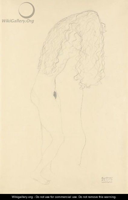 Nach Rechts Aufgestutzt Stehender Akt, Das Gesicht Durch Die Haare Verdeckt (Standing Nude With Her Face Covered By Her Long Hair) - Gustav Klimt