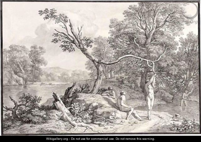 Wooded River Landscape With Bathers - Isaac de Moucheron
