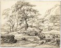 Mountainous Landscape With Trees By Rapids - Dutch School