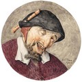Caricature Head Of A Leering Man, A Recorder Tucked Into His Hat - Cornelis Dusart