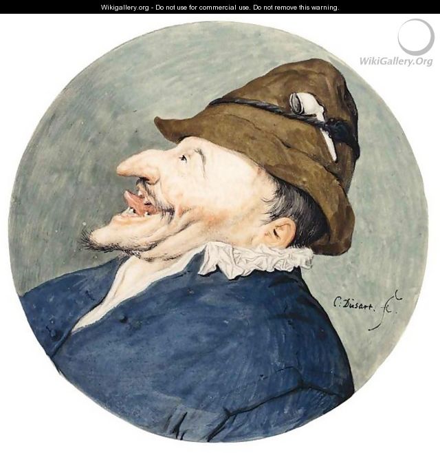 Caricature Head Of A Man With A Pipe In His Hat, Sticking Out His Tongue - Cornelis Dusart