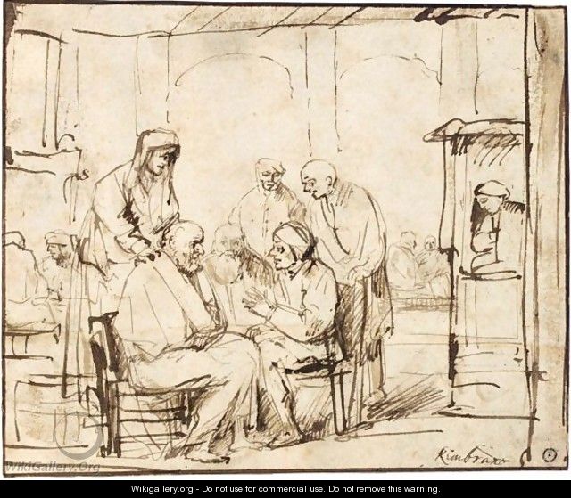 Interior Scene, With Various Seated And Standing Figures In Discussion - Philips Koninck