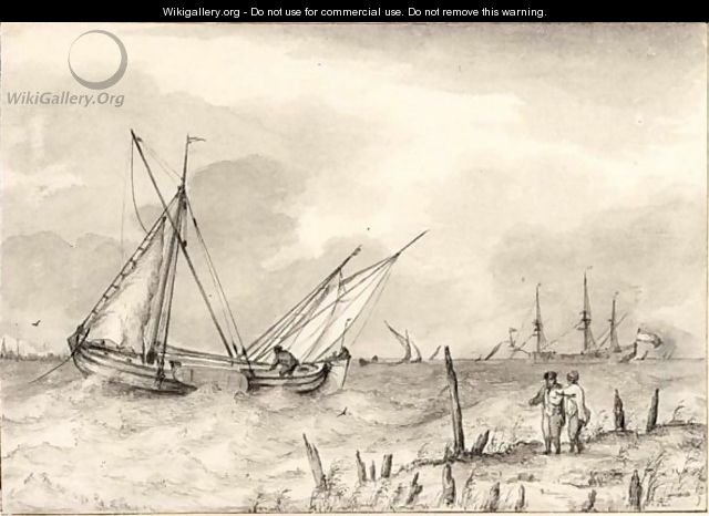 Choppy Sea With Boats Near The Coast - Pieter Van Everdingen