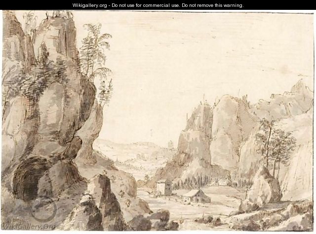 Mountainous Landscape With A River Valley And A City Behind - Dutch School