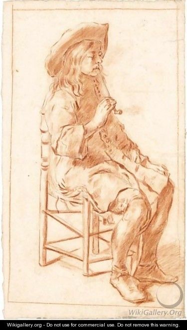 A Seated Man In A Hat, Smoking A Pipe - Dutch School