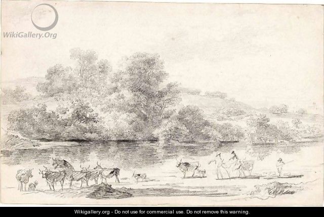 River Landscape With Herdsmen And Their Cattle - Nicolaes Berchem