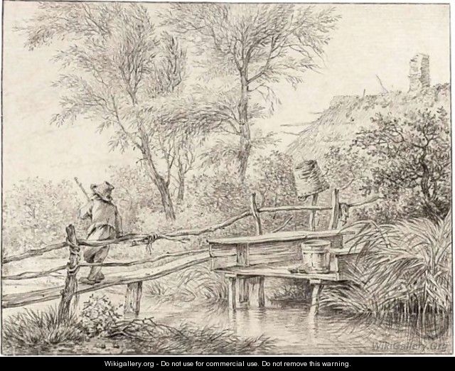 A Boy On A Bridge Over A Stream - Hermanus Fock