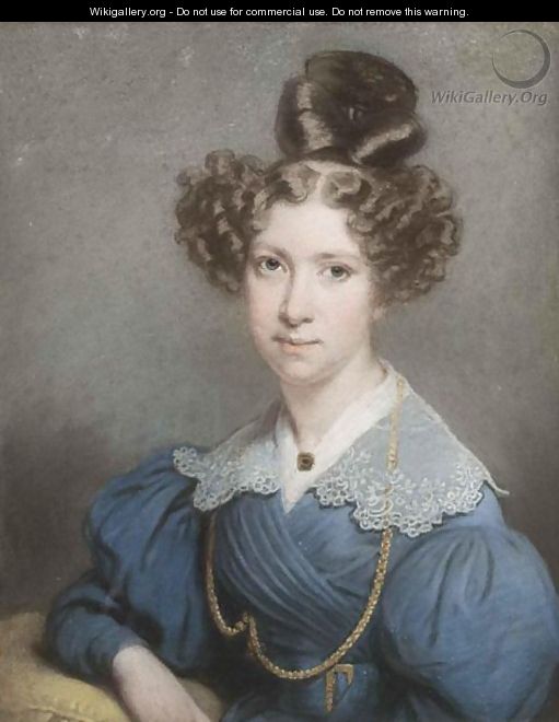 Half-Length Portrait Of A Young Woman, In A Blue Dress With A Lace Collar - Felippo Tozelli
