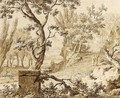 Arcadian Landscape With Figures Conversing On A Path - Johannes De Bosch