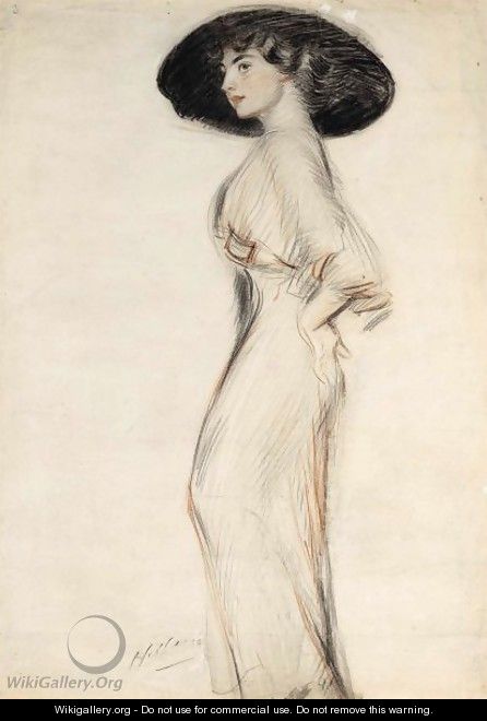 An Elegant Lady With A Big Hat - Paul Cesar Helleu