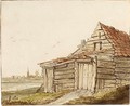 A Shed, With A Church And Windmill In The Background - Anthonie Erkelens