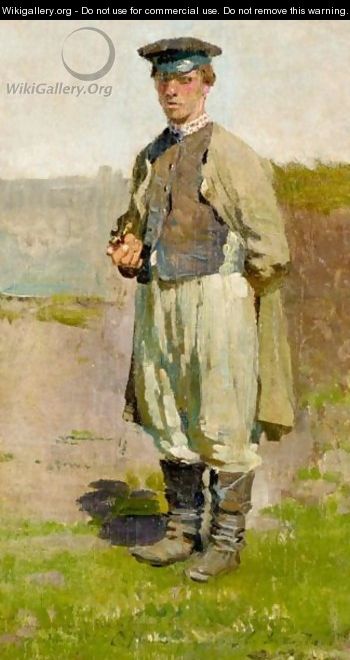 Peasant With A Pipe Attributed To Sergei Vinogradov - Russian School