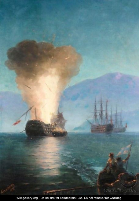 The Firing Of The Turkish Fleet By Kanaris In 1822 - Ivan Konstantinovich Aivazovsky