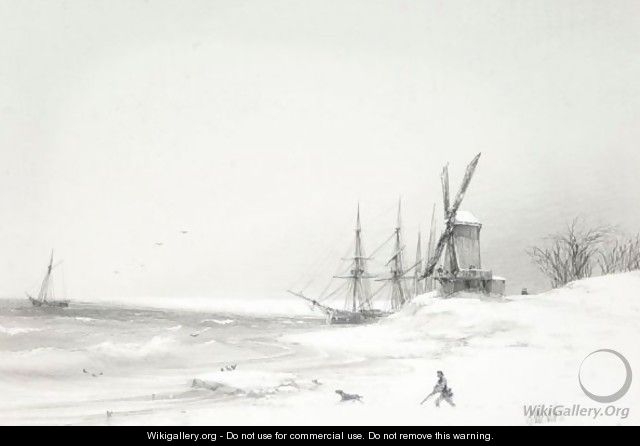 Coastal Scene With Windmill - Ivan Konstantinovich Aivazovsky