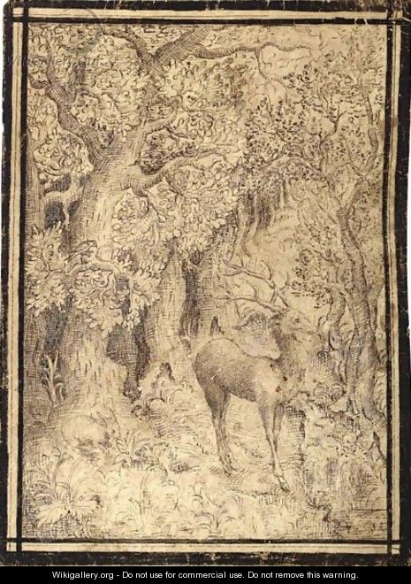 A Stag And A Rabbit In A Forest - Flemish School