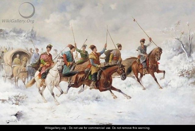 Cossack Cavalry Charge Through Snow - Konstantin Stoilov
