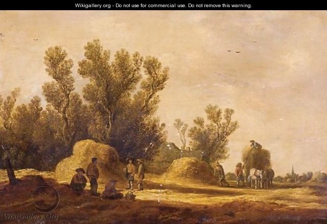 Figures Resting In A Field By Haystacks - Pieter de Neyn