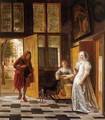 A Woman Receiving A Man At A Door - (after) Pieter De Hooch