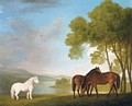 Two Bay Mares And A Grey Pony In A Landscape 2 - George Stubbs
