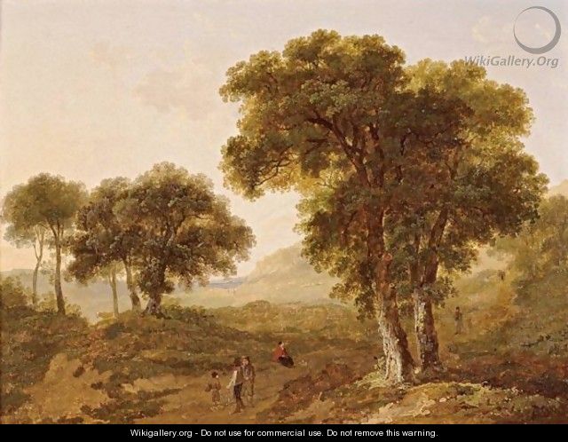 A Wooded Landscape With Figures On A Path - James Arthur O