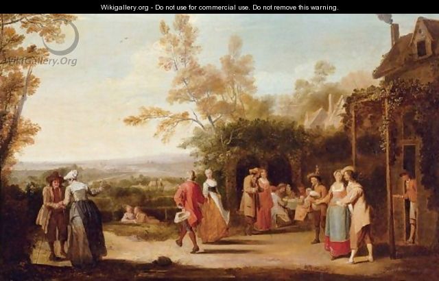Country Folk Eating And Dancing Outside A Tavern - Pieter Angillis