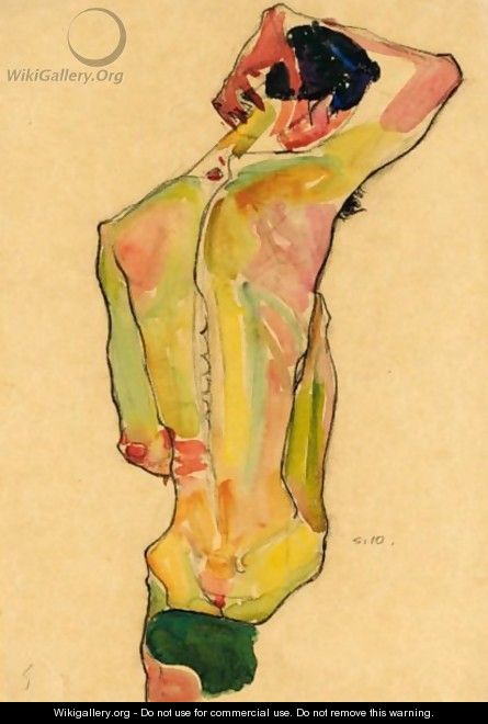 Sitzender Mannlicher Ruckenakt (Seated Male Nude, Back View) - Egon Schiele