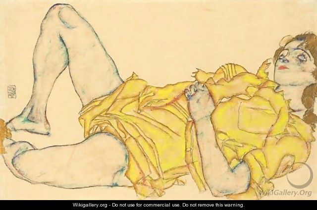 Liegende Frau In Gelbem Kleid (Reclining Woman In Yellow Dress) - Egon Schiele
