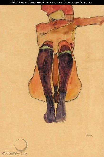 Sitzender Akt Mit Lila Strumpfen (Seated Nude With Violet Stockings) - Egon Schiele