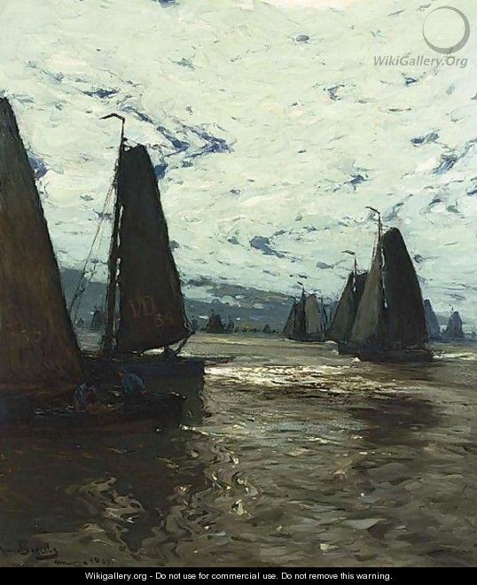 Volendam Vessels Sailing At Dusk - Hans Von Bartels