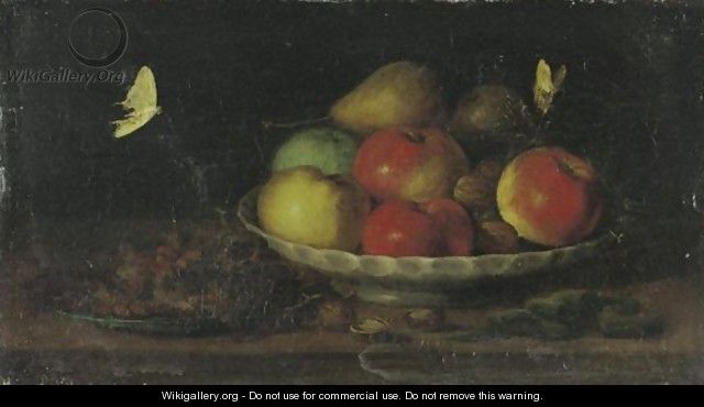 Still Life With Apples And Nutsstill Life With Flowers In A Vase - (after) Jacob Fopsen Van Es